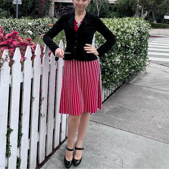 Nina Leonard Dress NWT Sweater-Dress Spring Red/White stripes Sz. S Midi ribbed - Picture 3 of 15